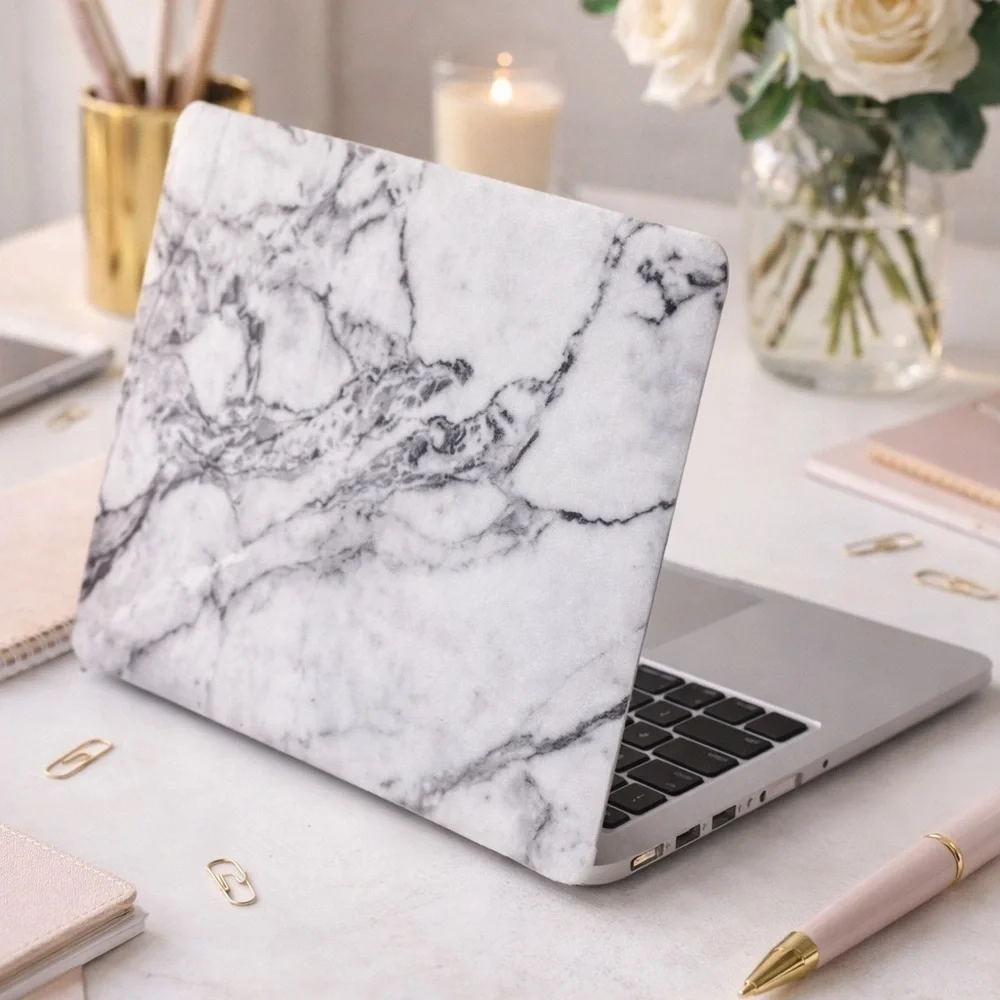 Marble Gray & White MacBook Pro Laptop Cover – Protective Hard Shell Case